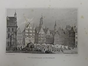 Der Marktplatz in Stuttgart. Stahlstich von C. Gerstner nach H. Schönfeld. Um 1880. Ca. 10 x 15,5...
