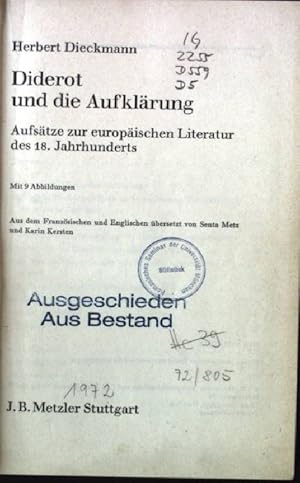 Bild des Verkufers fr Diderot und die Aufklrung : Aufstze z. europischen Literatur d. 18. Jahrhunderts. Studien zur allgemeinen und vergleichenden Literaturwissenschaft ; Bd. 5. zum Verkauf von books4less (Versandantiquariat Petra Gros GmbH & Co. KG)