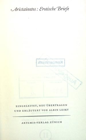 Imagen del vendedor de Aristainetos: Erotische Briefe. Die Bibliothek der alten Welt, Griechische Reihe a la venta por books4less (Versandantiquariat Petra Gros GmbH & Co. KG)