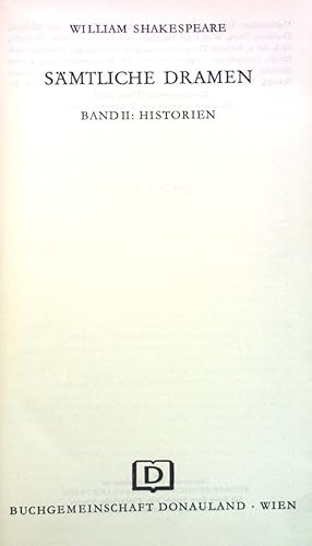Bild des Verkufers fr Smtliche Dramen, Bd. II: Historien. zum Verkauf von books4less (Versandantiquariat Petra Gros GmbH & Co. KG)