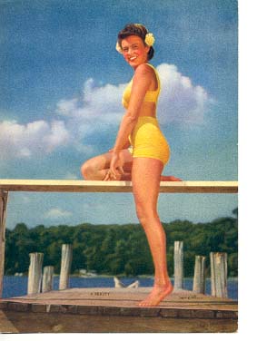 PIN-UP GIRL ON DOCK-COLORED PHOTO-1950'S