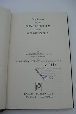 Bild des Verkufers fr Early History of the Spread of Buddhism and the Buddhist Schools. zum Verkauf von Antiquariat Bookfarm