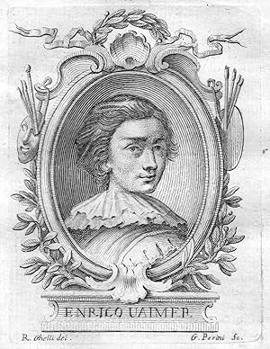 Bild des Verkufers fr Enrico Uaimer" - Enrico Waymer Maler painter Portrait Italien Italia copper engraving zum Verkauf von Antiquariat Steffen Vlkel GmbH