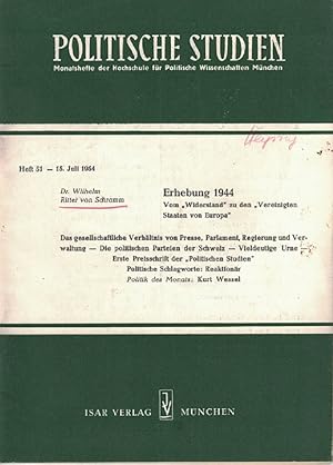 Erhebung 1944, vom "Widerstand" zu den "Vereinigten Staaten von Europa". Politische Studien, Mona...