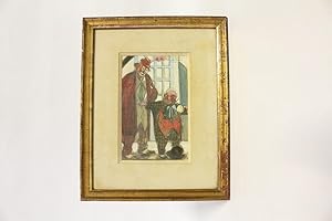 Dessin original signé au fusain et rehauts de gouache : un clown et un nain à la fête du Trône