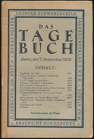 Das Tage-Buch. Dezember 1929. 10. Jahrgang, Heft 49.
