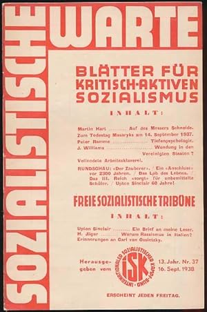 Sozialistische Warte. Blätter für kritisch-aktiven Sozialismus. September 1938. 13. Jahrgang, Nr....