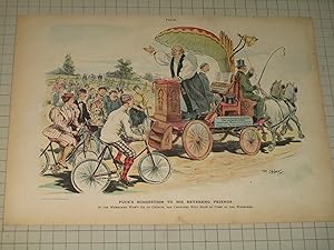 Seller image for 1895 Puck Lithograph of "Puck's Suggestion to the Reverend Friends" - Portable Church & Bicycle Congregation - If the wheelmen won't go to church, the church will have to come to the wheelmen for sale by rareviewbooks
