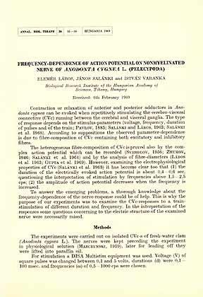 Seller image for Frequency-dependence of Action Potential on Nonmyelinated Nerve of Anodonta cygnea L. (Pelecypoda) for sale by ConchBooks