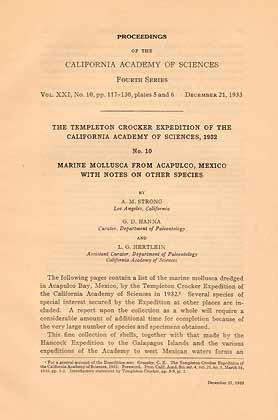 Immagine del venditore per The Templeton Crocker Expedition of the California Academy of Sciences, 1932. No. 10: Marine Mollusca from Acapulco, Mexico with Notes on other Species venduto da ConchBooks