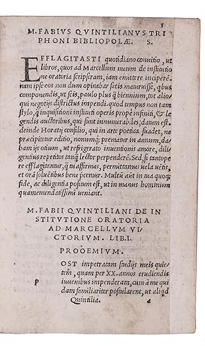 [De institutione oratoria]. (Colophon: Florence, Filippo I Giunta, October 1515). Small 8vo (14.5...