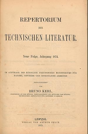 Repertorium der technischen Literatur von Abdampfen, Abdampfapparate bis Zucker, -fabrikation"