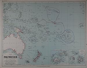 Karte von Polynesien. Grenzkolorierte Stahlstich-Karte nach Ernst Georg Ravenstein aus "Meyer`s H...