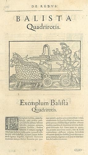 MILITARIA. - Artillerie. "Exemplum Ballista Quadrirotis". Zwei römische Soldaten zu Fuß hinter ei...