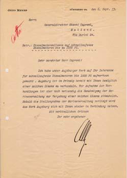 Typed letter signed from Otto Meyer to Gianni Caproni.