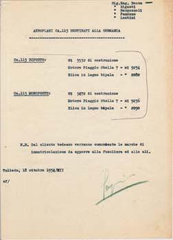 Internal memorandum from Societa Aeroplani Caproni.