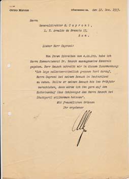 Typed letter signed from Otto Meyer to Gianni Caproni.