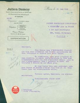 Receipt from Julien Damoy (31 Boulevard de Sebastopol, Paris) to Societe Commerciale Industrielle...