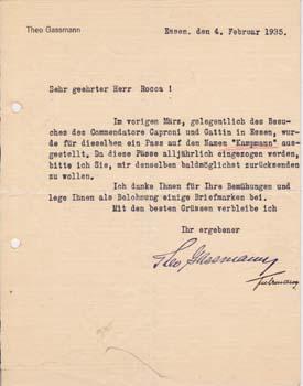 Typed Letter Signed from Theo Gassmann to Pietro Rocca, c/o Firma Aeroplani Caproni.
