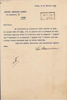 Typed letter, signed, from Theo Gassmann to Societa Aeroplani Caproni.