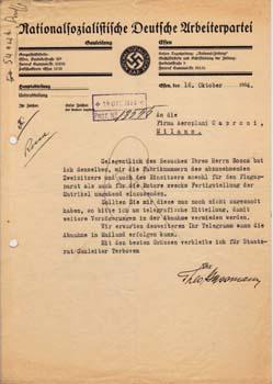 Typed letter, signed, from Theodore Gassmann to Aeroplani Caproni.