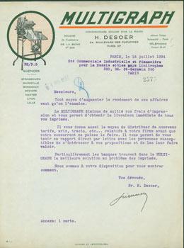 TLS H. Desoer (24 Boulevard Des Capucines, Paris), 18 July, 1924.