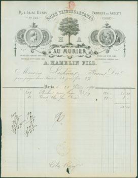 Receipt from A. Hamelin Fils (144 Rue St. Denis, Paris) to M. Sachevrel, 25 Fevrier, 1874.