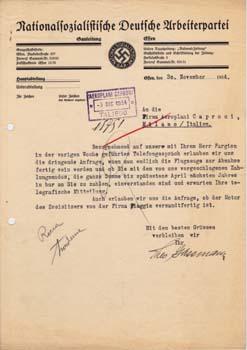 Typed letter from Theo Gassmann to Aeroplani Caproni.