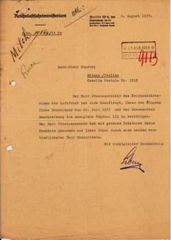 Typed Letter Signed from S. E. Milch. Berlin, Germany to "Aero-Plani Caproni, "Milan, Italy.
