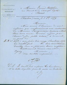 ALS from Victor Bizot & Cie (42 Route De Bedarieux, Paris) to M. Edouard Noetzlin, 2 Feb., 1879.