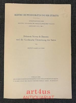 Image du vendeur pour Diderots Neveu de Rameau und die Goethesche bersetzung der Satire. Abhandlungen ; Jg. 1953, 1 mis en vente par art4us - Antiquariat