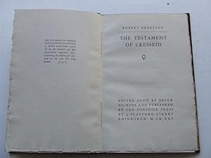 Bild des Verkufers fr The Testament of Cresseid. edited anew by Bruce Dickins zum Verkauf von McLaren Books Ltd., ABA(associate), PBFA
