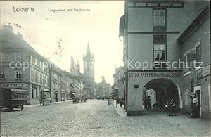 Postkarte Carte Postale Leitmeritz Litomerice Nordböhmen Langegasse mit Stadtkirche