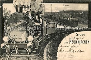 Postkarte Carte Postale Neunkirchen Saar Bahnhof Dampflok