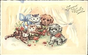 Image du vendeur pour Postkarte Carte Postale Katzen Hunde Weihnachten Knstlerkarte mis en vente par Versandhandel Boeger