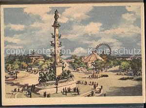 Postkarte Carte Postale Wien Praterstern mit Tegetthoff Denkmal Admiral Künstlerkarte nach Aquare...