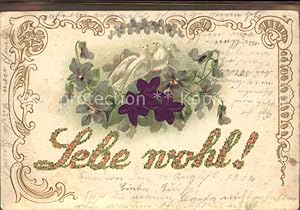 Seller image for Postkarte Carte Postale Tauben Veilchen Lebe wohl Stoffapplikationen Bahnpost for sale by Versandhandel Boeger