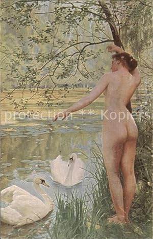 Seller image for Postkarte Carte Postale Knstlerkarte Albert Aublet Am Schwanenteich Deutsche Kunst Nr. 548 Frau Erotik for sale by Versandhandel Boeger