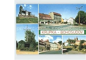 Postkarte Carte Postale Krupka Wegekreuz Kirche Platz