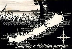 Bild des Verkufers fr Postkarte Carte Postale Balaton Plattensee Camping rund um den See Landkarte Kompass zum Verkauf von Versandhandel Boeger