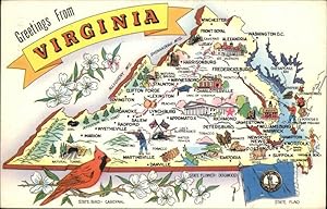 Bild des Verkufers fr Postkarte Carte Postale Richmond Virginia Map of the Virginia State "Old Dominion" State Bird Cardinal State Flower Dogwood zum Verkauf von Versandhandel Boeger