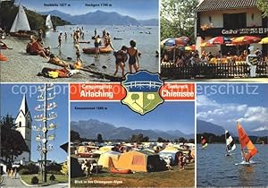 Bild des Verkufers fr Postkarte Carte Postale Arlaching Campingplatz Kupferschmiede Hochfelln Hochgern Kampenwand Segelboot zum Verkauf von Versandhandel Boeger