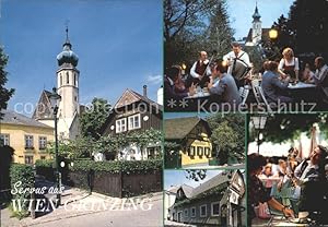 Bild des Verkufers fr Postkarte Carte Postale Grinzing Wien Ortspartie an der Kirche Gaststtte Restaurant Musik zum Verkauf von Versandhandel Boeger