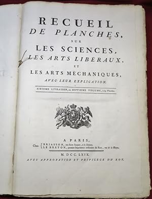 Immagine del venditore per [Encyclopdie]. Recueil de Planches sur les Sciences, les Arts Libraux, et les Arts Mchaniques, avec leur explication. Sixime Livraison, ou Septime Volume, Tome VII (187/259 planches). venduto da Librairie Diogne SARL