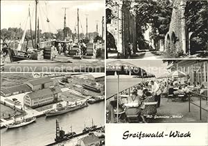 Postkarte Carte Postale Wieck Greifswald Hafen Fischkutter HO Gaststätte Fliegeraufnahme