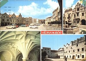 Postkarte Carte Postale Slavonice Zlabings Strassenpartie Brunnen Gewölbe Renaissance Kirche