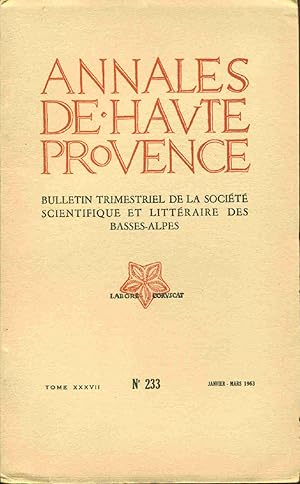 Annales de Haute-Provence. Tome XXXVII. No 233 . Ephémérides de 1962. Contribution à l'histoire d...