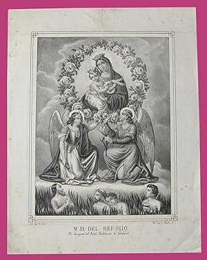 Maria Santissima del Refugio litografia originale Vertecoeli Napoli Angeli