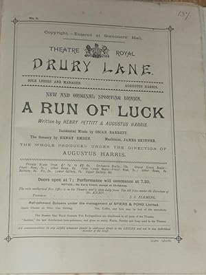 Seller image for Theatre Programme: A Run of Luck December 1886 for sale by Dublin Bookbrowsers