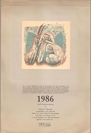 Kalender für das Jahr 1986 mit 12 Orig.-Farbholzschnitten "Sternzeichen"